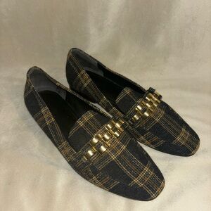 Veronica Beard Plaid Loafers with Gold Embellishment